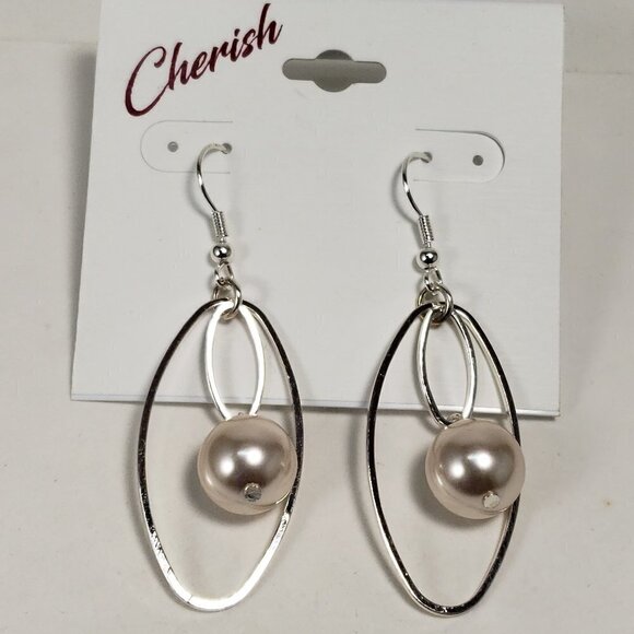 Women's Stylish Polished Silver tone Hoop, bead Design 2.5" drop dangle Earrings - Picture 1 of 7